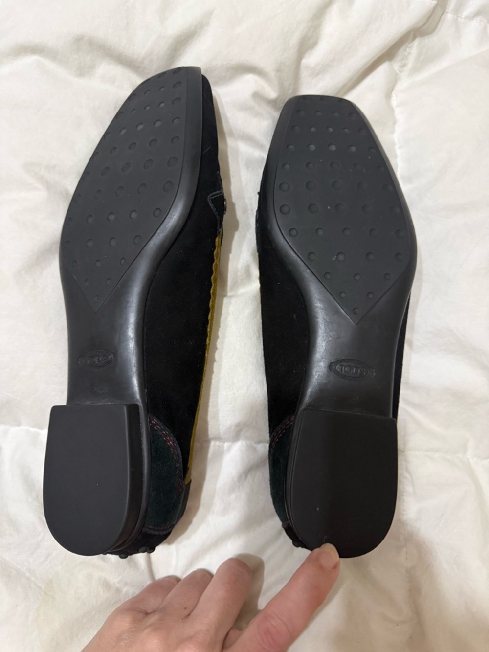 Tod's Black Suede Loafers with Olive Embroidery and Mustard Trim 40 10 - Picture 10 of 10